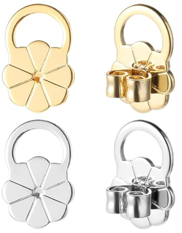 WeddHuis 4 pcs elevadores de Pendientes, hipoalergénicos, levantadores para aretes para lóbulos caídos, Ajustables Earring Backs Lifters, Pendientes elevadores