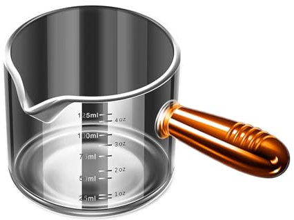 FOVNOT Caffè Espresso Misurare Tazza, 60ml/125ml Caffè Espresso Sparo Bicchiere Tazze Caffè Espresso Tazze con A Forma di V Bocca E Doppia Scala Adatto per Caffè Espresso (Manico marrone-125ml)