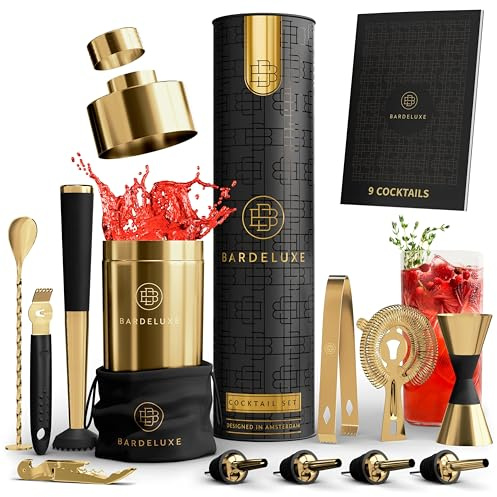 BarDeluxe® Cocktail Set 12-teilig, Barkeeper Set, Cocktail Mixer Set | 750ml Cocktailshaker Edelstahl, Cocktail Shaker Set, Bartender Set | Luxus Cocktail Geschenkset