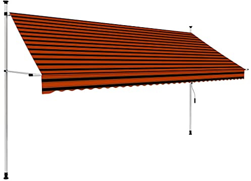 Myheimly Einziehbare Balkonmarkise Klemmmarkise Sonnenschutz Garten Markise Handbetrieben 350 cm Orange und Braun