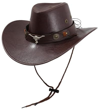 Baoblaze Western Cowboyhut Trendy mit verstellbarem Kinnriemen für Musikfestival Karneval, Braun