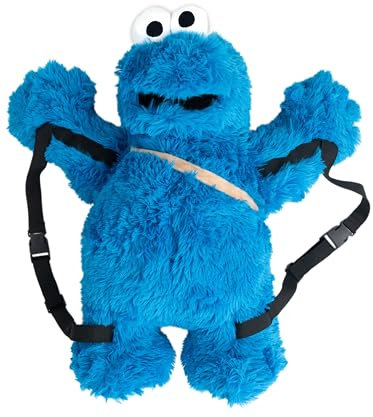 United Labels Sesamstraße Krümelmonster Rucksack 58 cm, 3D Plüsch Rucksack mit verstellbaren Gurten, Plüschtier blau