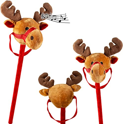 alles-meine.de GmbH Steckenpferd singendes - Rentier - mit Sound + Musik - 95 cm - aus Stoff/Plüsch - Plüschtier - Stockpferd/Steckenpferd - Weihnachtsmann/Weihnachtselch..