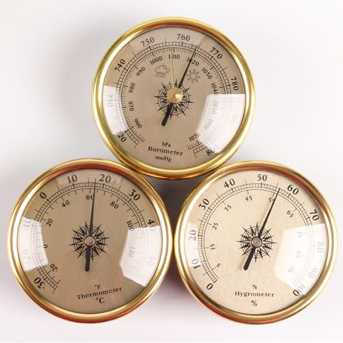Set di 3 barometri, termometri e igrometri, da appendere alla parete, stazione meteorologica analogica da 7,2 cm, portatile, per esterni, adatto per hotel, magazzini, uffici, fabbriche (senza batteria