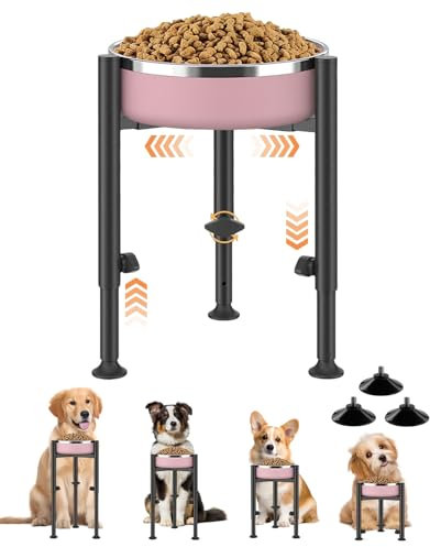 MAIJIAJU Elevated Raised Dog Bowl Stand with Tray, 4 Heights Adjustable 15-26cm Wide Metal Single Dog Food Water Bowls Holder Non-Slip Dog Feeding Station Rack for Small Medium Large Dogs (Stand Only)