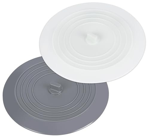 Tappo di Scarico in Silicone, Tappo Della Vasca Universale, Tappo per Vasca per Doccia, Bagno, Cucina e Lavanderia, Guarnizione in Gel di Silice, 2 Pezzi 15.2CM (Grigio, Bianco)