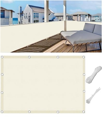 Woace Balkonsichtschutz Balkon-Verkleidung Blickdicht Wasserdicht Windschutz Balkonabdeckung für Balkongeländer Terrasse Gartenzaun mit Kabelbinder und Kordel Creme 75x450cm