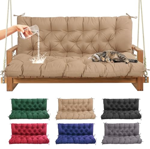 EVJUICION Porch Swing Cushions Waterproof 60 Inch, 2 3-Seater Replacement for Outdoor Furniture with Backrest, 4 Swing Seat Replacement Cushion for Swing Glider Bench Patio Lawn Backyard