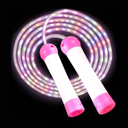 victob Led Jump Rope for Kids - Glowing Jump Ropes Flashing Colorful Exercise Skipping Rope Light Up Luminous Adjustable Skipping Ropes for Girls Boys Women Fitness Weight Loss and Workout (Pink)