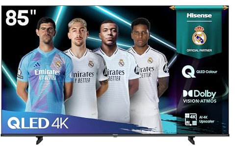 Hisense 85E7Q - QLED Smart TV 85 Pulgadas, Dolby Vision, Dolby Atmos, Modo Juego Plus, 60Hz VRR 120 fps, Modo Deportes, Monvimiento Suave IA, Bluetooth y HDMI 2.1, Control por Voz Alexa