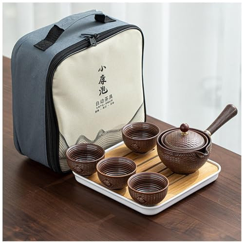 Portable 360° Rotation Tea Maker and Infuser Ceramic Travel Tea Set Side Handle Magic Teapot Maker Teapot Set C