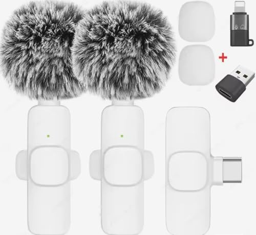 Micrófono-Lavalier-Inalámbrico blanco, Microfono de Solapa 4 en 1 Mini Micrófono Inalámbrico para iPhone/Android/PC, Microfono Plug-Play Inalambrico para TikTok, instagram Transmisión en Vivo