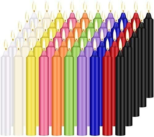 LIVEN 100 pcs Spells Chime Candles Unscented Assorted Colors Mini Taper Candles | 4 Tall x 1/2 Diameter | Chime Ritual Spell Taper Candle