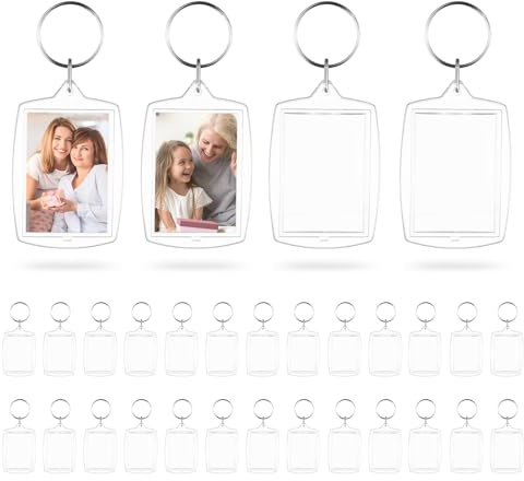 30 st tomma akrylfoto-nyckelringar, dubbelsidiga tomma foto-nyckelringar, personliga genomskinliga fotoinlägg nyckelringar med ringar för gör-det-själv hantverk familj vänner foto bild gåvor