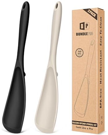 Pack of 2 Cooking Spoons for Non Stick Cookware, Multifunction Spatula Spoon BPA-Free, One-Piece Design, Suitable for Scooping, Scraping, Serving and Mixing(Black-Khaki)