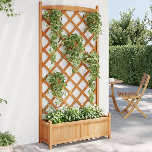 HaoChrymec Jardinière avec Treillis en Bois de Sapin Massif, Support d’Escalade, Jardinières Extérieur, Jardinière Balcon, Bac à Fleurs Extérieur