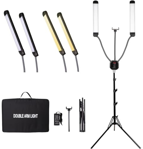 GSKAIWEN Luz LED 50W Doble Brazo con Trípode, Ajustable Brillo y Temperatura de Color para Maquillaje, Relleno de Luz, Extensiones de Pestañas, Tatuajes, Estética Facial, Fotografía/Video de Estudio