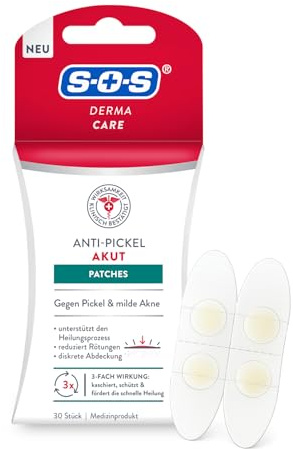 SOS Anti Pickel Patches (30 Stück) - gegen Pickel & Akne | fördert Heilung & schützt Haut - diskret & wasserdicht - mit Hydrokolloid-Technologie – ideal für Tag und Nacht