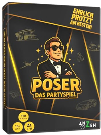 POSER - Das Partyspiel | Gesellschaftsspiel für Freunde & Familie | Sei der Spieler mit der höchsten Antwort oder Bluffe | Entlarve die Lügen deiner Mitspieler | Kartenspiel mit über 80 Protzfragen
