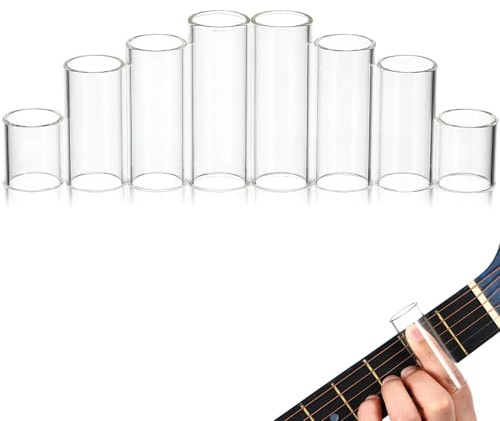 ULTECHNOVO 8pcs Guitar Glass Slides Finger Sleeves Set with 28mm 51mm 60mm 70mm Sizes Guitar Finger Guards Bass Slides Accessories