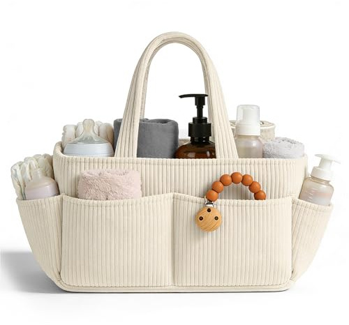 Indrnif Cestino per fasciatoio, organizer per pannolini con scomparti rimovibili, elegante cestino per la cameretta dei bambini, regalo per fasciatoio e borsa per pannolini (bianco crema)