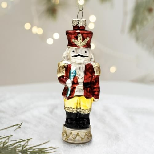 Fassory Glass Christmas Ornament Nutcracker, Handmade Blown Glass Christmas Hanging Decorations (Nutcracker V2)