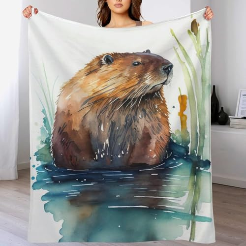 LLLBBB Beaver Bedding Soft Flannel Throw Blanket, Four Seasons Living Room Outdoor Fuzzy Blankets Travel Camping Throws 100×130cm