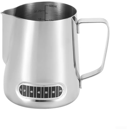 Yuanpgky Milchkännchen aus Edelstahl mit Temperaturanzeige und Messmarkierungen für präzises Brühen von Kaffee und Cappuccino Aufschäumen (350 ml 201)