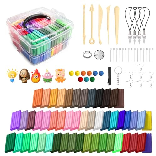 Flintronic lerset, 50 färger gör-det-själv modelleringslera, ugnsbake, modelleringslera inkluderar förvaringsbox, lerkit med skulpteringsverktyg och tillbehörsbok, hantverksgåva för nybörjare/vuxna