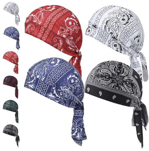 RuiWise Bandana Berretto da Ciclismo, Cappello A Bandana Stampato Traspirante, Fascia Per La Testa Da Moto Con Cinghie Regolabili Per Unisex(4pcs*A)