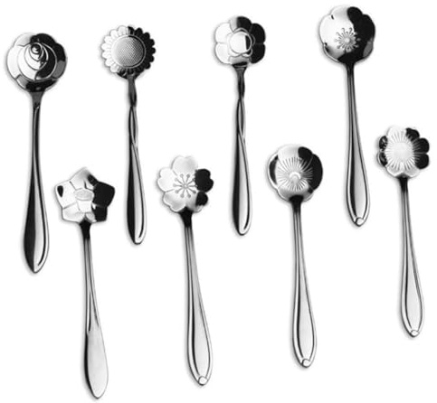 FESTFENDS Cucchiaini da Caffè a Forma di Fiore in Acciaio Inossidabile Resistenti ai Graffi, Finitura Elegante Argento, per Casa e Bar