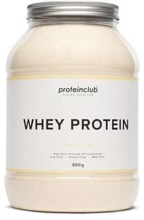 proteinclub Natural Whey Protein 900g (Vanille) | 100% Natürliches Molkenprotein Pulver mit Stevia | Ohne künstliche Zusätze, Farbstoffe & Süßstoffe | Made in Germany | für Muskelaufbau & Regeneration