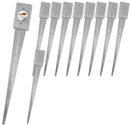 10x Bodeneinschlaganker 91x91x750mm, verzinkt, für Kanthölzer | zum Einschlagen ins Erdreich, ohne Betonieren