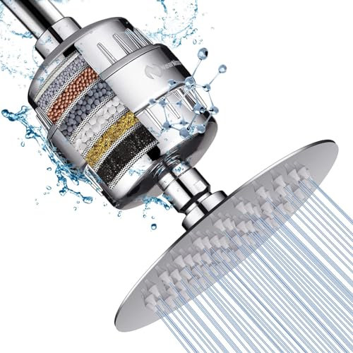 NearMoon Shower Head and 15 Stage Shower Filter Combo, High Pressure Filtered Showerhead Softener for Hard Water, Removes Chlorine Fluoride and Harmful Substances- 1 Replaceable Filter Cartridge
