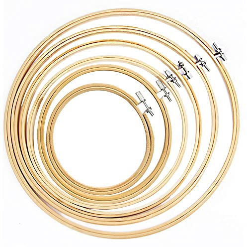 QincLing 6 Stück Kreuzstich Ring, Runder Stickrahmen Set Nähen Kreis Cross Stitch Hoop Kreuzstich Rahmen Embroidery Hoop Bambus Ringe Stickrahmen Holz für DIY Stickerei Kunsthandwerk Handliches Nähen