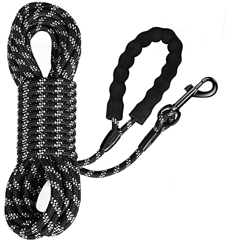 Reflektierend Schleppleine für Hunde, 5m/10m/20m Seil Hundeleine Trainingsleine Langes Ausbildungsleine für kleine, mittelgroße Hunde, Schwarz (Schwarz, 10m)