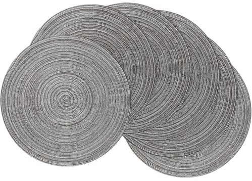 HEYOMART 6er Set Platzsets Rund Geflochtene Tischsets Abwaschbar Grau Rund Platzsets Waschbar Hitzebeständig Platzdeckchen Weihnachten für Hochzeit, Fest, Küche, Dekor - 38cm