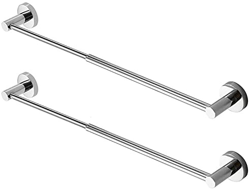 ZXKYZR8 2 PCS Stainless Steel Wall Mount Single Telescopic Towel Rail Silver Single Pole Telescopic Towel Rail Bathroom Hardware
