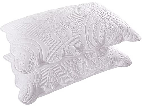 BOSOWOS Quilted Pillow Shams Set of 2, Decorative Microfiber King Bed Pillow Shams, Soft Breathable Pillow Covers with Envelope Closure (White, 2Pcs:20 x 36inch)