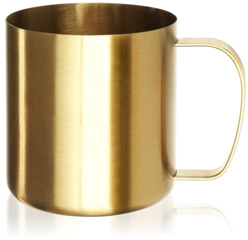 Robin Goods® Edelstahl-Tasse 400 ml im edlen Gold-Look mit Henkel | Unzerbrechliche Kaffeetasse für Camping, Outdoor und Heißgetränke, BPA-frei, bruchsicher und stilvoll