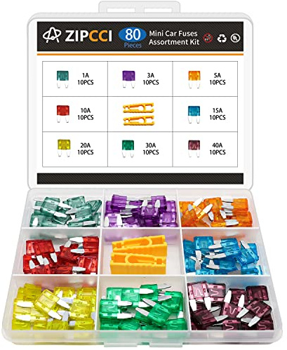 ZIPCCI 80 Pcs Mini Car Fuse, Fuses Assortment kit(1A/3A/5A/10A/15A/20A/30A/40AMP) Automotive Blade Fuse for RV, Truck, Marine, Auto Accessories