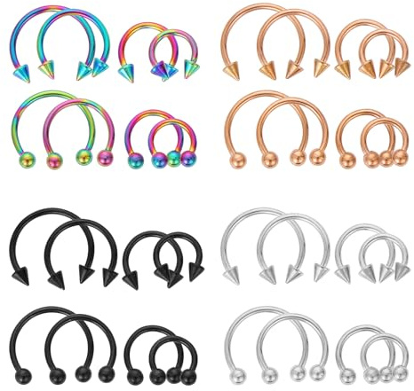Lusofie 32PCS Stainless Steel Nose Ring Septum Piercing Jewellery Horseshoe Rings Earring Eyebrow Earring Hoop Lip Horseshoe Piercing for Women Men