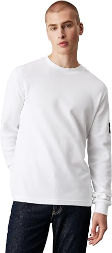 Calvin Klein Badge Waffle Ls Tee J30J323485, Top in Maglia a Maniche Lunghe, Uomo, Bianco (Bright White), L