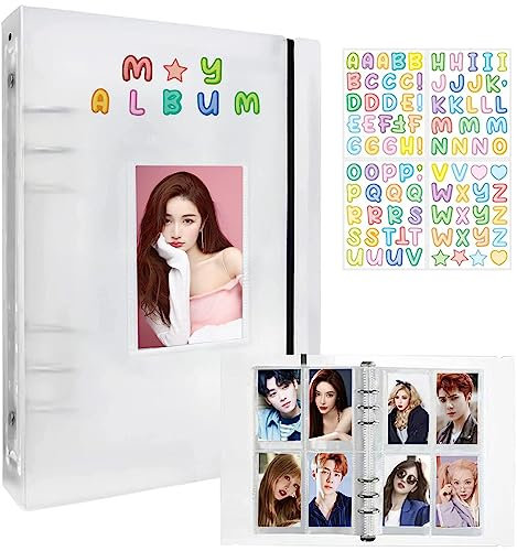 Photocard Binder A5 Kpop Photocard Holder Book, 200 Pockets Kpop Photocard Binder, Refillable A5 6 Rings Binder Kpop Photo Card Binder Photocard Album with DIY Letter Sticker (Clear B- 200 Pockets)