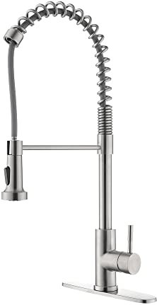Feder-Küchenarmatur aus gebürstetem Nickel mit herunterziehbarem Sprühkopf, Comercial-Edelstahl-Waschtischarmatur, Schwanenhals-Küchenarmatur mit hohem Bogen, Einhand-Armaturen