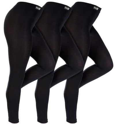 THMO 3 Pair Multipack Womens Winter Leggings Warm Thermal Footless Tights in Black (L, Black)