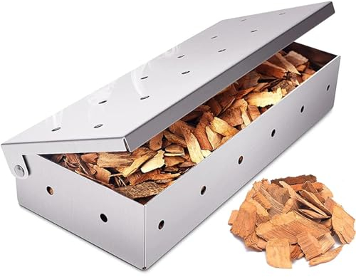 Affumicatore BBQ, Scatola Affumicatrice per Barbecue, Affumicatore in Acciaio Inox Smoker Box Accessori, Adatto per Barbecue a Gas e Barbecue a Carbonella