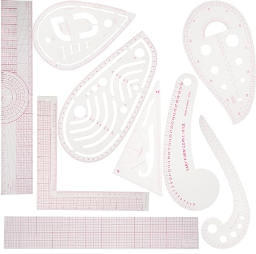 Foribyw 9pcs Sewing Ruler Inch/Metric Clear French Curve Straight Shape Marking Ruler Kit Precise Sewing Measuring Ruler Bendable Drawing Template Tailor Tool for DIY Clothing Dressmaking