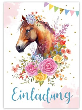 Minkocards 12 Einladungskarten zum Kindergeburtstag Mädchen Pferd Einladungen zum Geburtstag Kinder bunte Geburtstagseinladungen