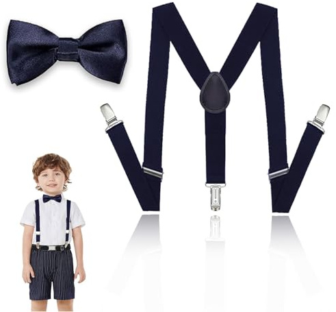 Regolabili Bambini Bretelle, Bretelle con Papillon Set, Bretelles Y e Papillon Set, Ragazzi Cinghie Y, Sets di Cinghie Regolabili per Papillons, Universali per Ragazzi e Ragazze, Nero